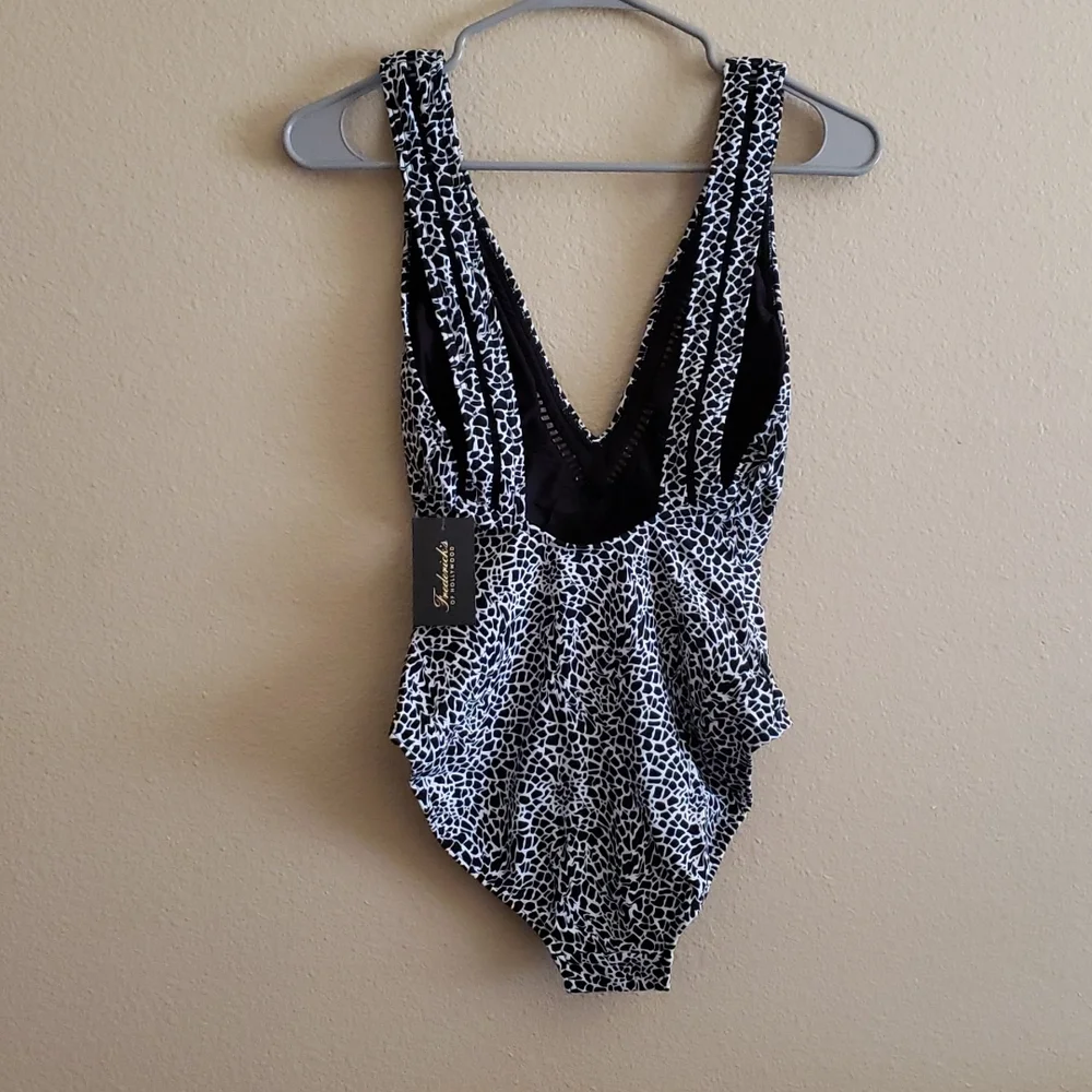Frederick's Capri Plunge Neckline One Piece Swim Suit - Picture 3 of 7